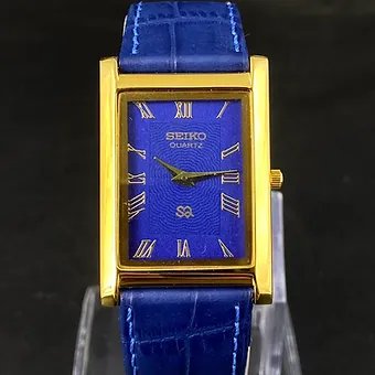 Seiko Slim Rectangular Quartz Blue Face Blue Band Men's Wrist watch C48