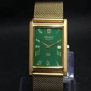 Seiko Slim Rectangular Quartz Green Face Mesh Band Men's Wrist watch C58