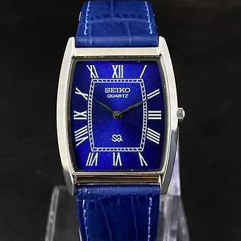 Seiko Slim Barrel Quartz Blue Face Blue Band Men's Wrist Watch C89